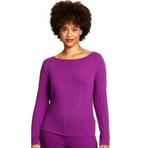 Victor Glemaud Purple Boat Neck Ribbed Long Sleeve Shirt - Picture 1 of 14